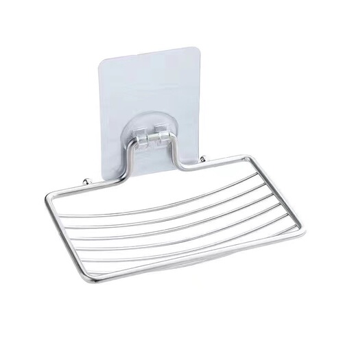 Wall-mounted soap holder without drilling suction cup soap dish drainage household bathroom sink stainless steel shelf