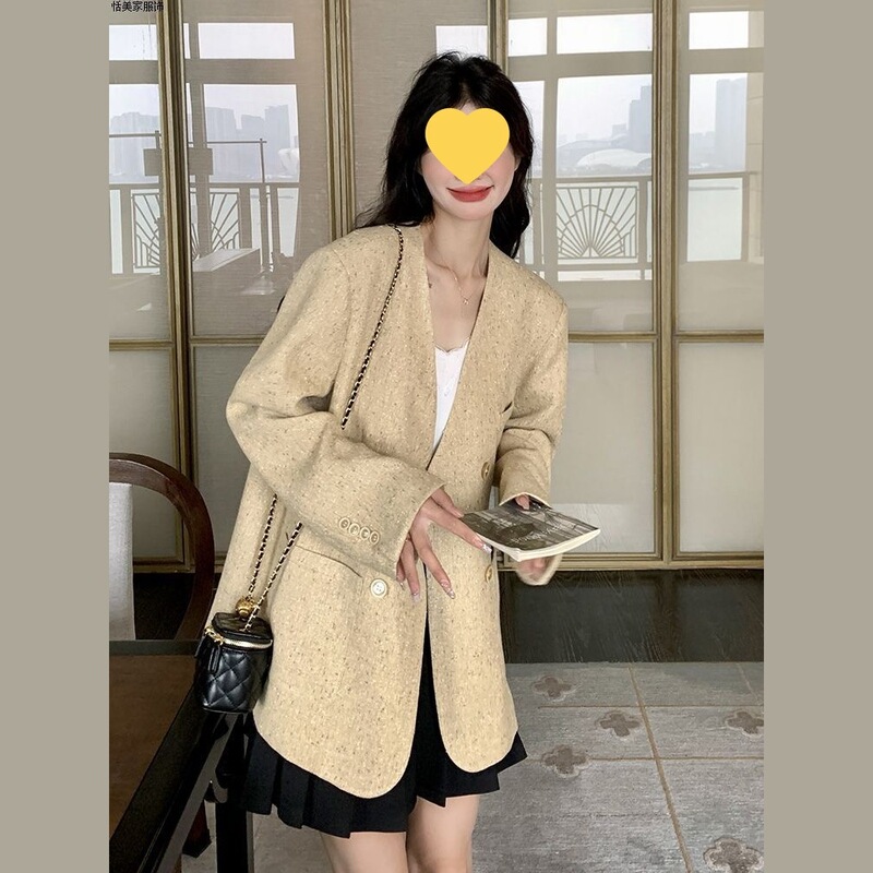 超好看无领西装外套女2025春秋新款休闲宽松高级感女神范西服上衣|undefined