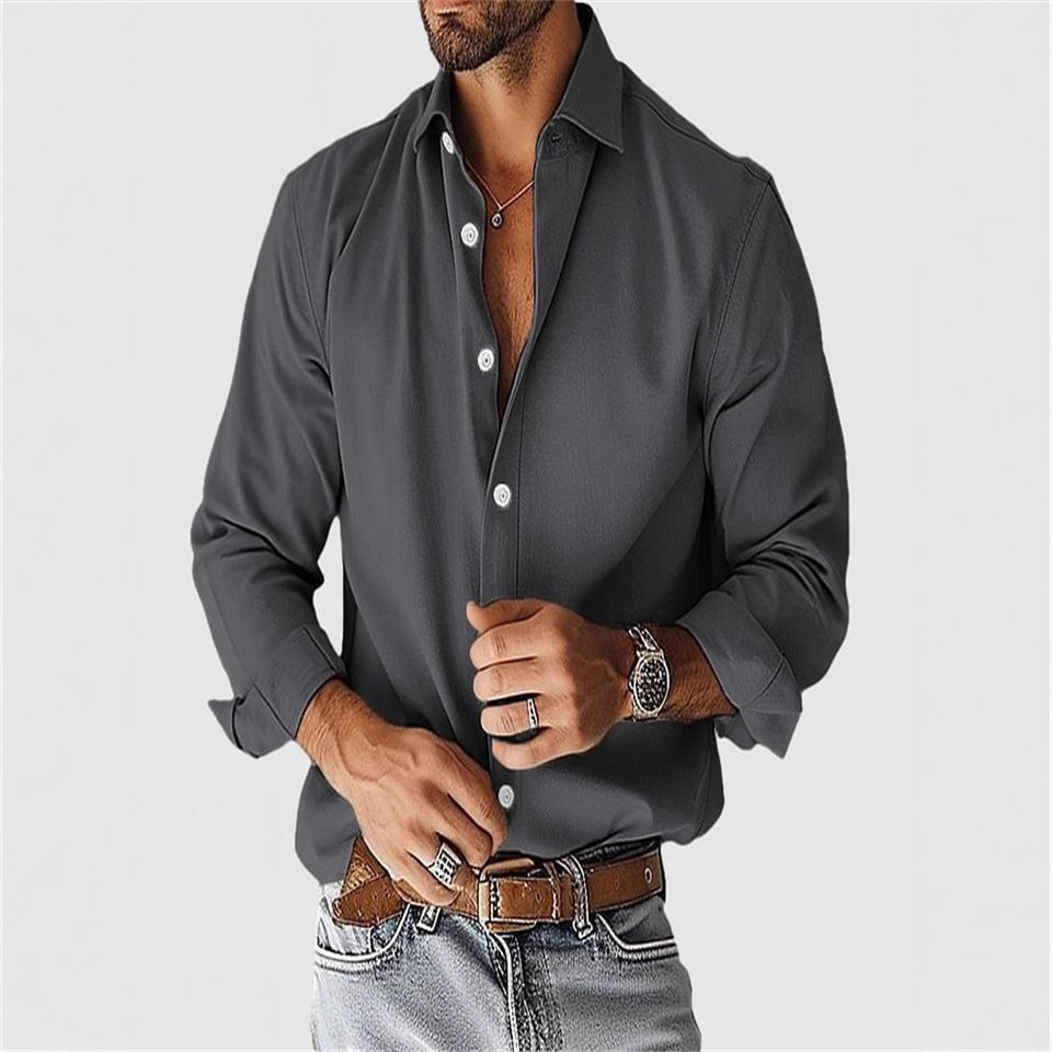 Men's Shirt With Urban Casual Style, Versatile Collar And Button, Solid Color Men's Top_viptrois.com