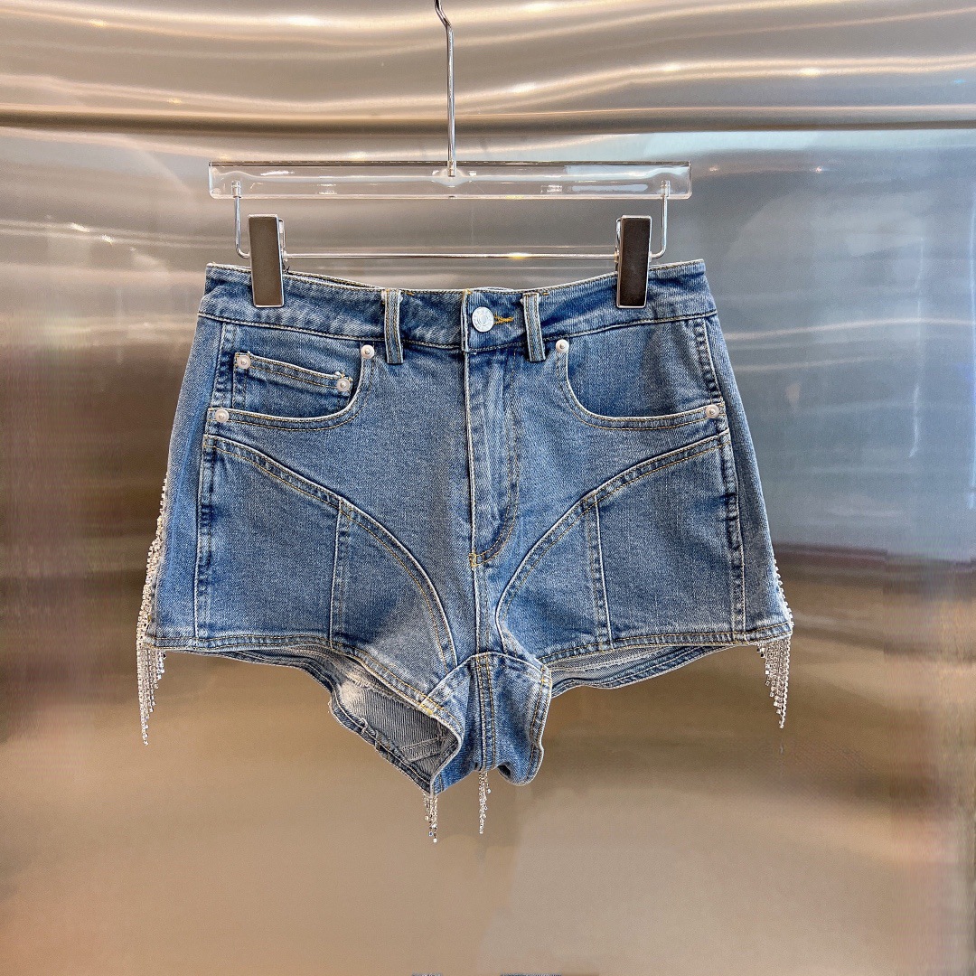 Title 1, Shorts jeans femininos com strass e tassel, par...