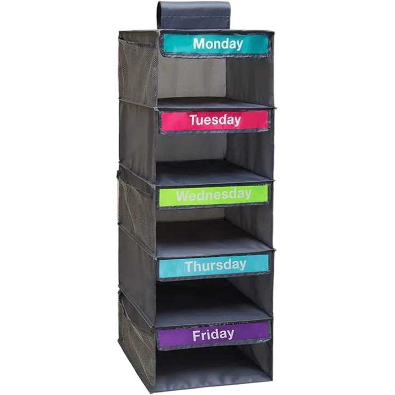 Collado semanal de ropa para niños transfronterizos, bolsa colgante de almacenamiento de cinco capas con etiqueta de cinta, acabado de armario de lunes a viernes