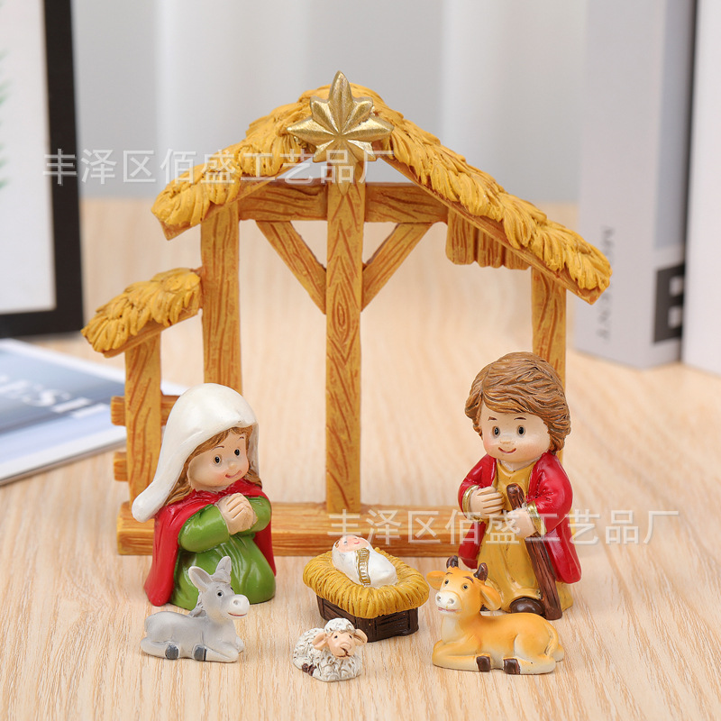 Navidad transfronteriza regalos de dibujos animados nacimiento pesebre grupo de escenas decoración creativa caballo figuras estatua artesanía