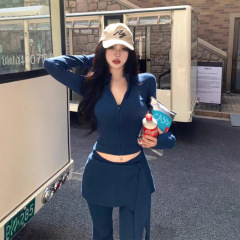 实拍韩系穿搭一整套女秋设计感洋气显瘦长袖开衫卫衣阔腿裤两件套
