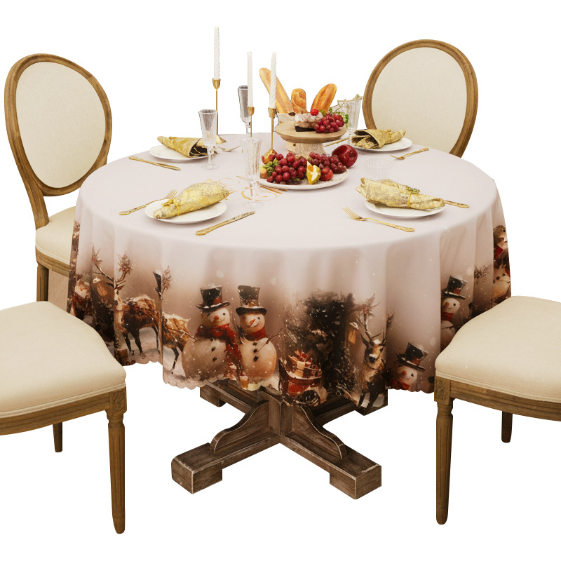 Transfronterizos dedicados a la impresión doméstica impermeable al desgaste de la mesa redonda de Navidad de la atmósfera de la mesa de comedor etiquetado