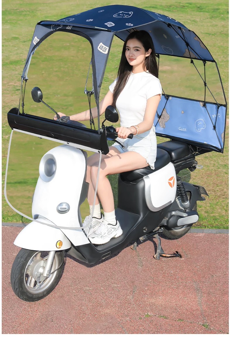 New Model of Electric Vehicle Rain Shelter, Foldable and Retractable Canopy, Widened Sun Protection Umbrella, Electric Vehicle Storage Box, Sunshade Umbrella