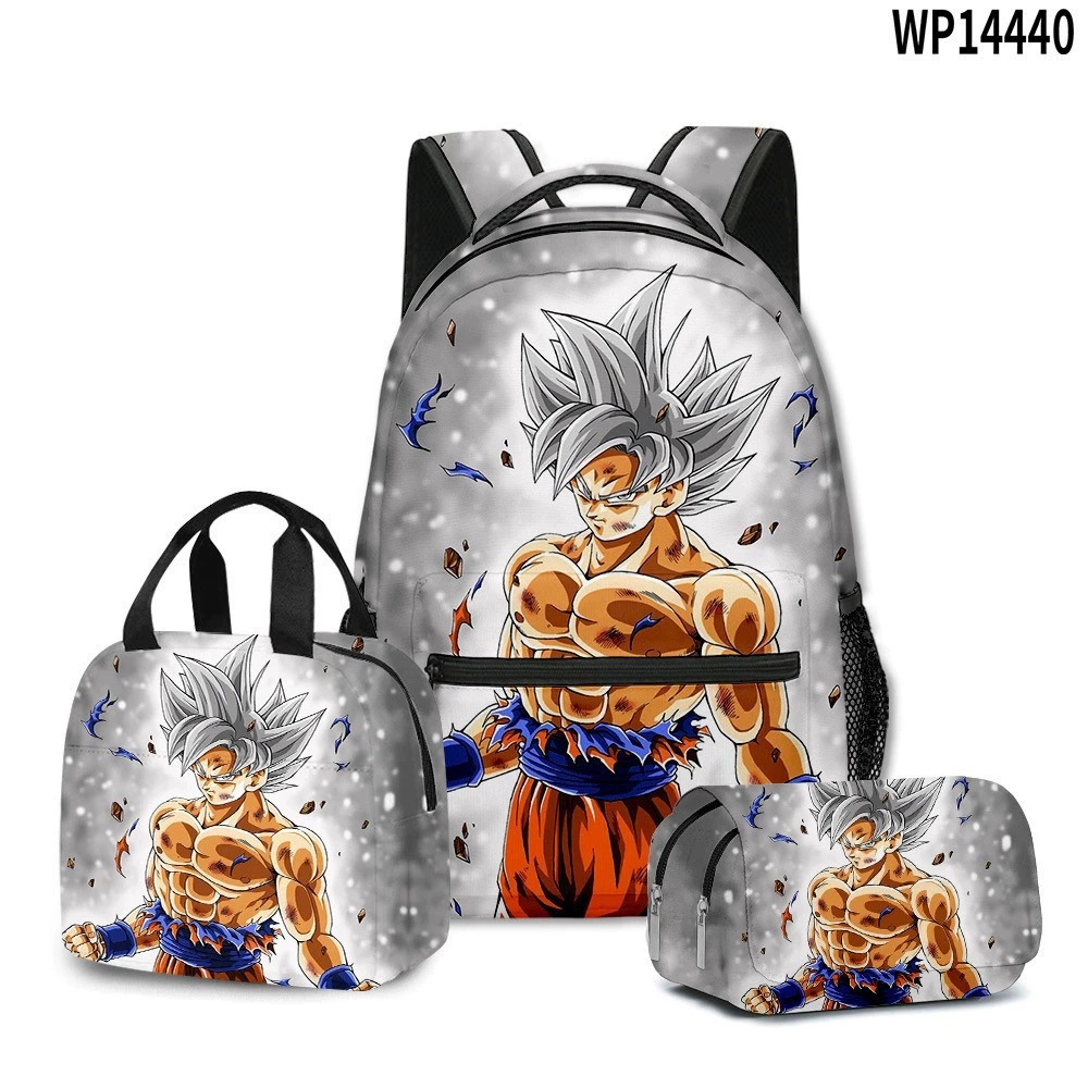 3D transfronterizo nueva animación Goku siete Dragon Ball Super bolsas escolares bolsas de almuerzo bolsas de lápiz tres piezas