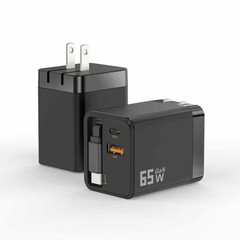 最新の窒化ガリウム 65 ワット携帯電話充電器伸縮コード付き GanPD 充電器 A+C 充電器にはケーブルが付属しています
