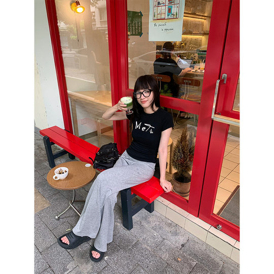 Yuyi New Style 2025 American Sweet and Spicy Style Letter T-Shirt Women's Elastic Slimming Look Short-Sleeved Right Shoulder Top Women's C63039