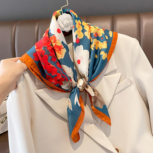 Printed silk scarf for women  spring and autumn fashion imitation silk 70 small square scarf women's shawl decorative scarf sun protection