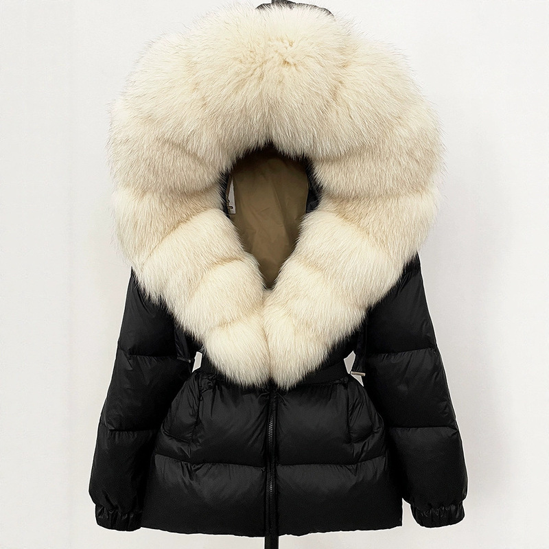 2025 New Winter Warm and Fashionable Oversized Real Fox Fur Collar Hooded White Duck down Waist Slimming down Jacket for Women 2025 New Winter Warm and Fashionable Oversized Real Fox Fur Collar Hooded White Duck down Waist Slimming down Jacket for Women