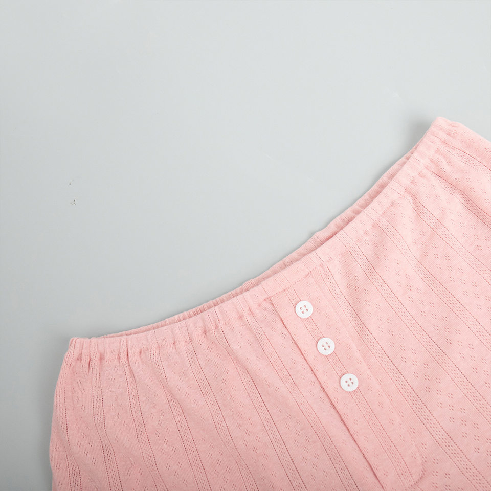 Bộ đồ ngủ nữ 3 món dệt kim gồm áo cardigan dài tay, áo lót và quần short — In hoa, Màu hồng, Màu trắng, Màu xanh dương chi tiết 23