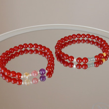 新中式天然红玛瑙串珠弹力绳纯银手链轻奢复古气质百搭手环手饰