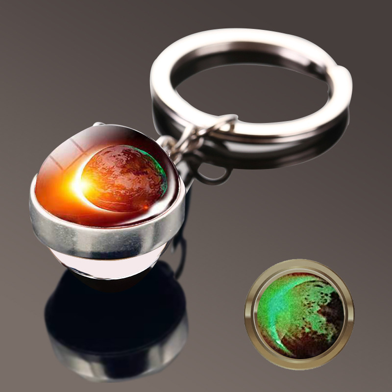 Sistema solar galaxia nebulosa Bola de cristal de doble cara llavero Luna Tierra Marte colgante llavero joyería al por mayor