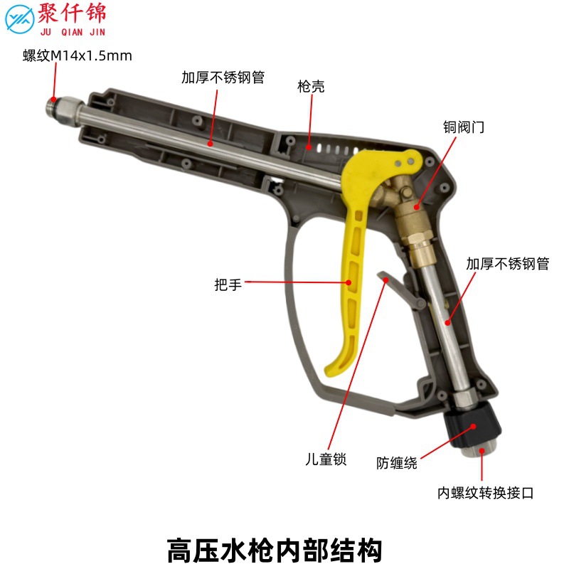 High-Pressure Car Washer Water Gun with Pressure-Resistant 250kg Ceramic Valve Core, Anti-Tangle Universal Interface Fan Gun
