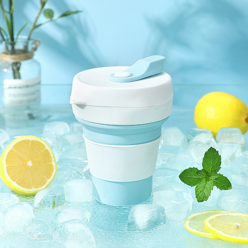 Складная силиконовая складная чашка для воды с крышкой Складная чашка портативная чашка для воды оптом