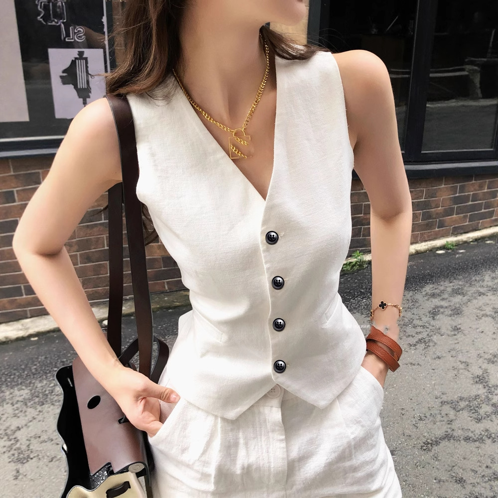 European Station Linen Vest Women's Summer 2025 New Fashion Elegant Awful Top Elegant Western Style Trendy Hair