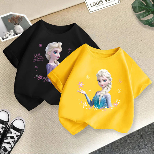  New Children's Short Sleeve Girls T-Shirts Cartoon Tops Baby Children's Clothing Children's Summer Clothes Small and Medium-sized Children