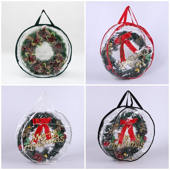 Cross-border e-commerce factory direct PVC double-sided transparent Christmas decoration wreath storage bag Christmas ring storage hanging bag