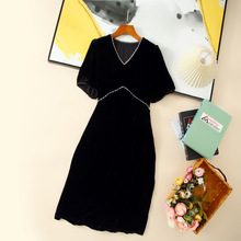 真丝丝绒连衣裙秋2025新款欧货时尚名媛气质裙高端轻奢中袖小黑裙