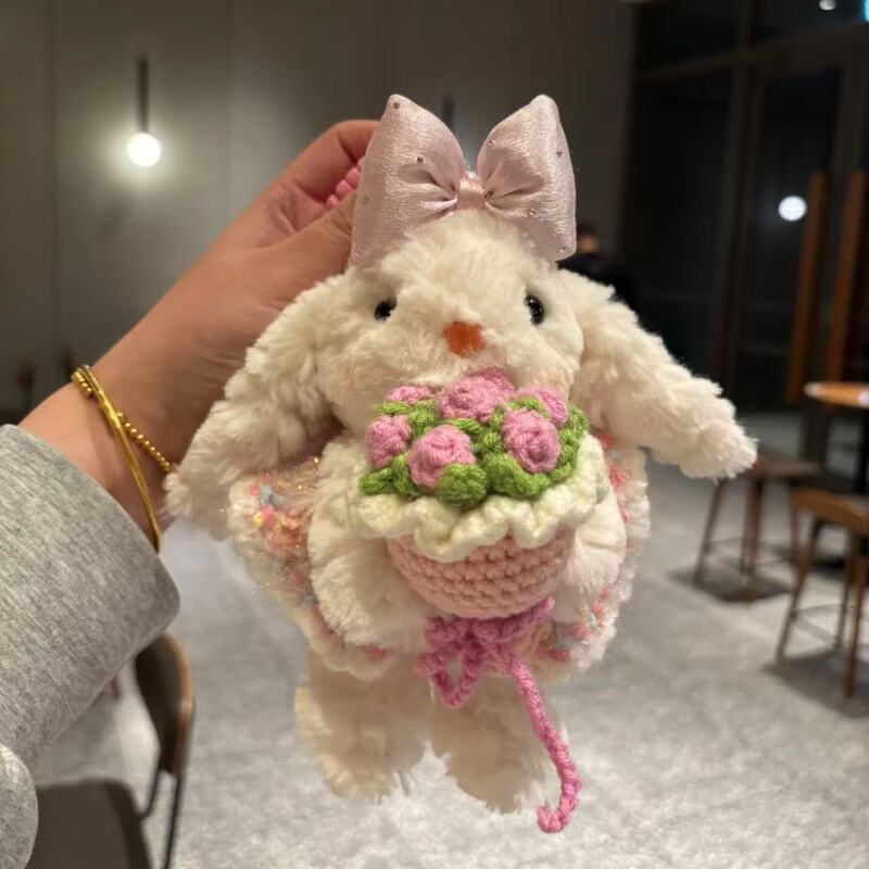 Bow Princess Flower Ear-hanging Rabbit Bag Pendant Cartoon Plush Cute Doll Keychain Hand Gift