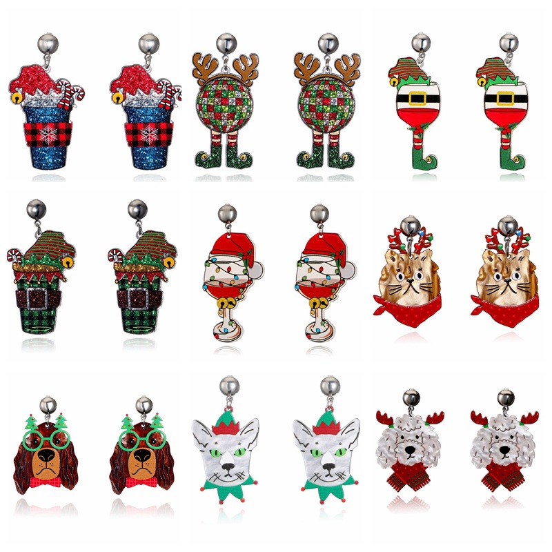 Navidad transfronteriza joyas navideñas bonitos sombreros de Navidad pendientes de animales de moda femenina pendientes de orejas navideñas