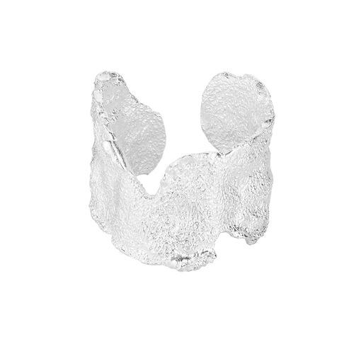 J1162 Japanese light luxury simple S925 sterling silver burnt wrinkle texture ring female ins open burnt paper texture index finger ring