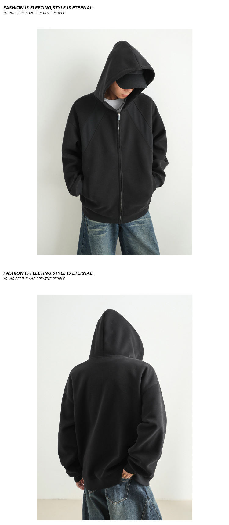 Sweat à capuche unisexe zippé style américain coupe décontractée_voghion.com