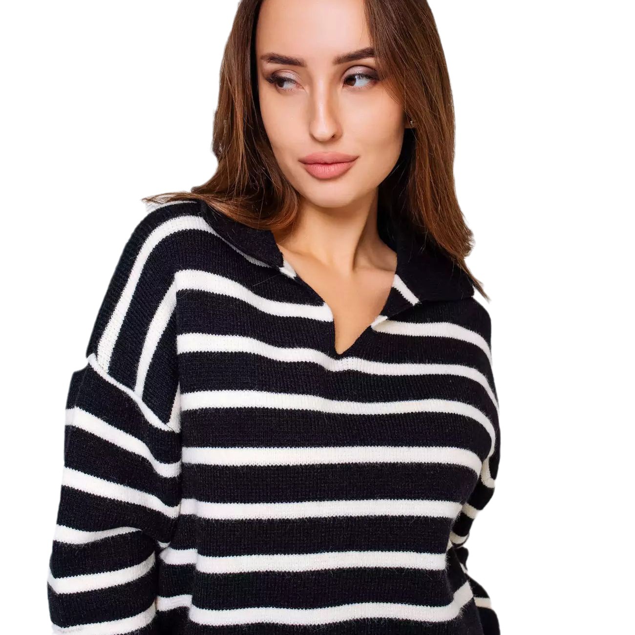 2024 Strikbluse med firkantet hals, afslappet stribet skjorte, efterår/vinter, løs top med doven stil til kvinder_voghion.com