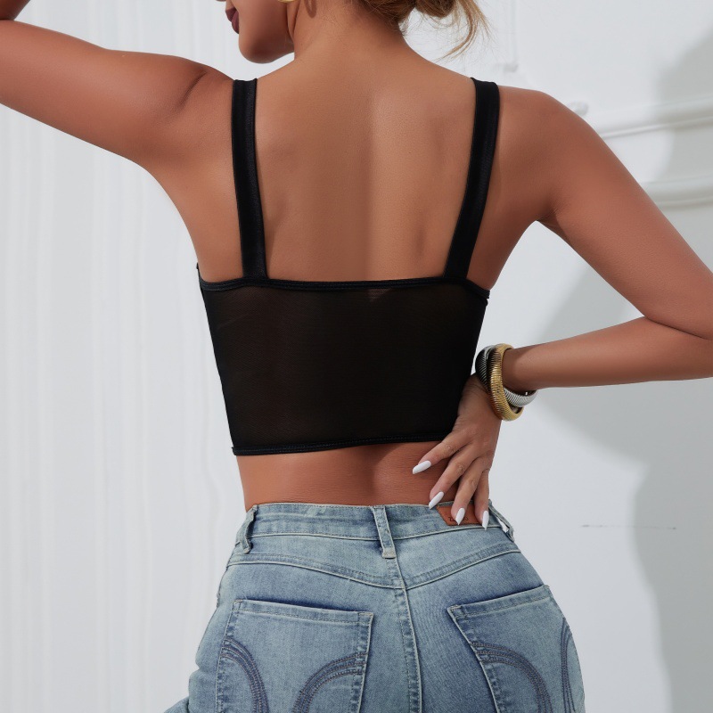 Camisola de lencería sexy transparente con diseño de espina de pescado y patrón de diamantes, ajustada, sin espalda y sin mangas, estilo INS transfronterizo. image 3