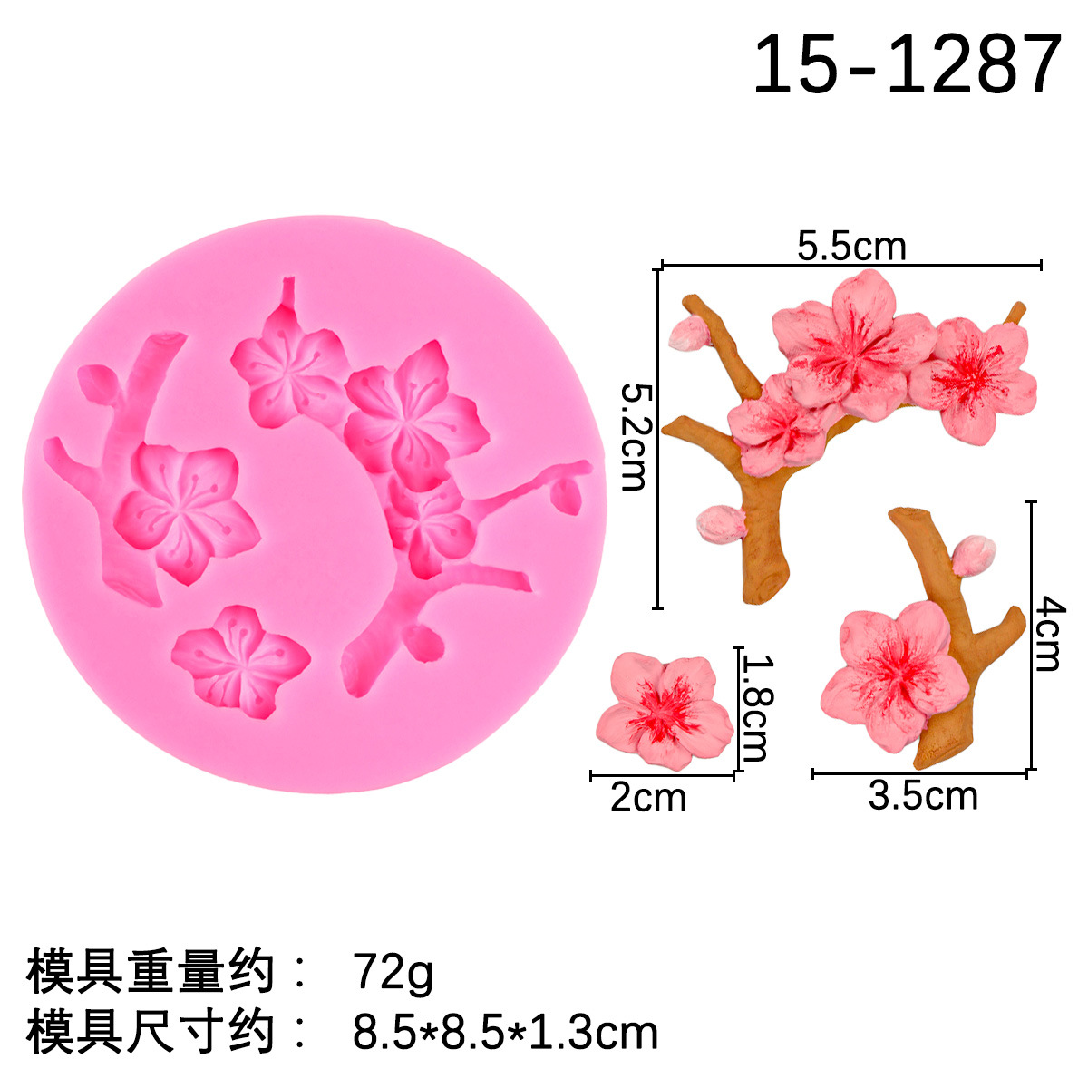 Simulación melocotón flor molde de silicona herramienta hecha a mano molde de yeso de arcilla epoxi aire acondicionado salida clip decoración de la torta