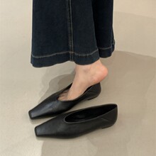 2025春秋新款法式复古方头一脚蹬瓢鞋简约通勤软底女单鞋小皮鞋子