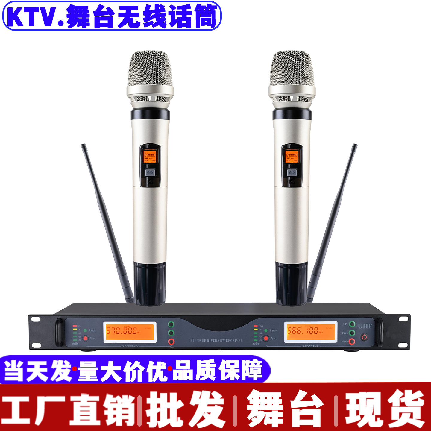 Professional Wireless Microphone Anti-Howling One-To-Two Home Singing Conference Tavern Ktv Karaoke Performance Microphone