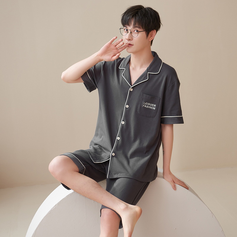 Pijamas de algodón para hombres de verano nuevo de manga corta casual cómodo suelto más tamaño ropa de abrigo homewear traje Delgado