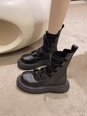 2023 new style black knitted lace-up Martin boots women's 2023 new style autumn ankle boots British style motorcycle short boots trendy
