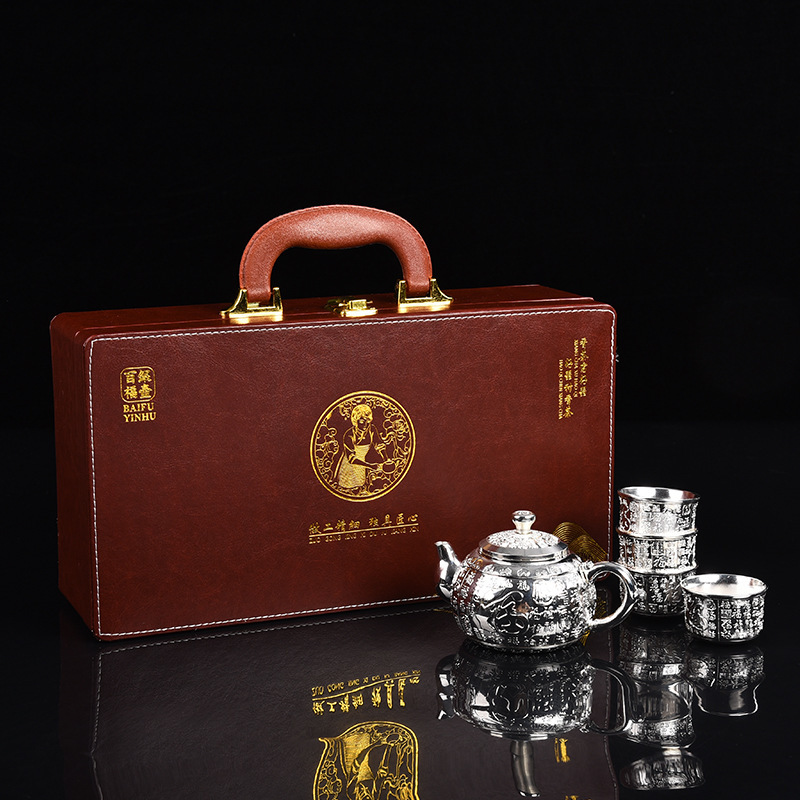 New Product Baifoo Tea Set Silver Pot Crafts Six-Piece Set Chinese Tea Cup High-End Craft Souvenir Gift Wholesale New Product Baifoo Tea Set Silver Pot Crafts Six-Piece Set Chinese Tea Cup High-End Craft Souvenir Gift Wholesale