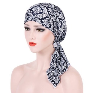 New elastic cloth printed turban big tail hat floral curved turban religious cap Indian cap