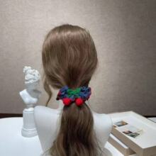 2025爆款红色樱桃牛仔布艺蝴蝶结发夹可爱女孩扎甜美发夹