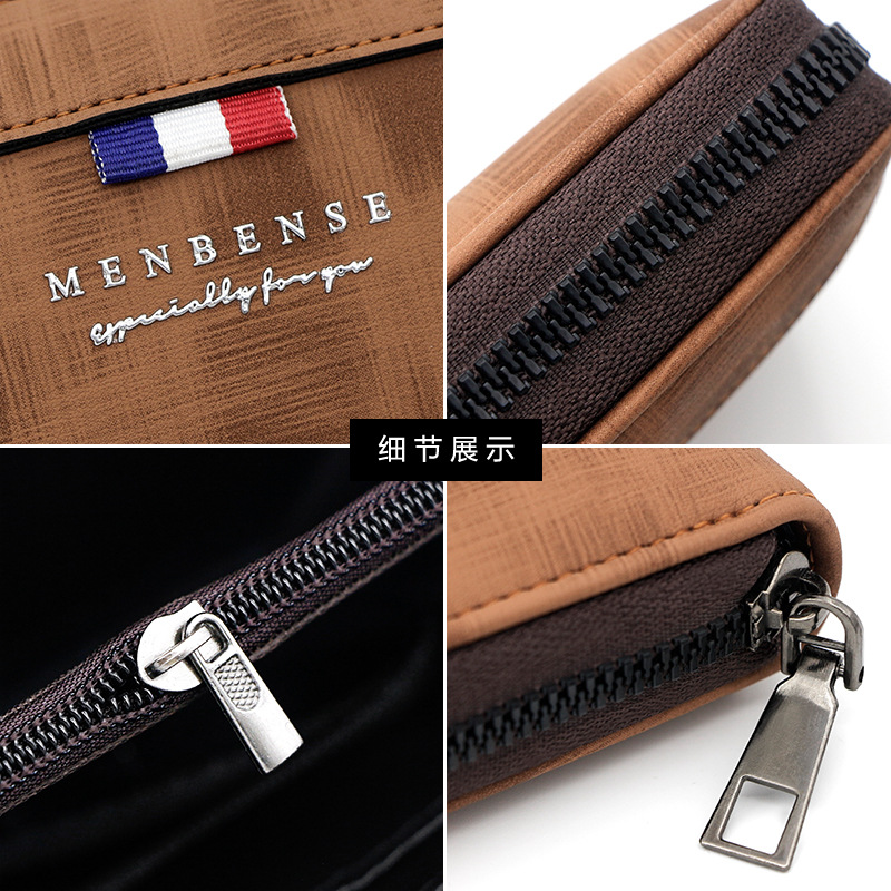 Estilo coreano casual de los hombres de mediana longitud de gran capacidad de la Cremallera de la cadena de moda Cartera de embrague bolso del teléfono móvil monedero de la moneda