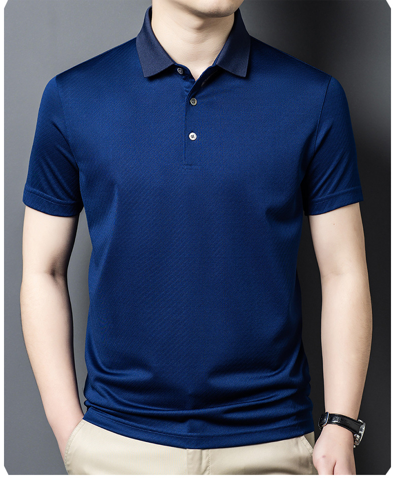 Áo polo nam tay ngắn cổ bẻ chất liệu dâu tằm mềm mịn — Màu xanh đậm 25081 chi tiết 8