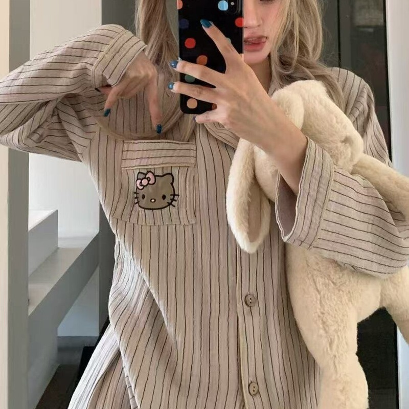 Cloud-Like Cotton Yarn-Feel Super Soft Pajamas for Women, Spring and Autumn Long-Sleeved Long-Pants Set, Cute Girl's Loungewear That Can Be Worn Outside