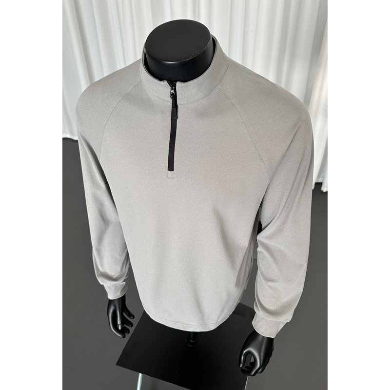 Half-zip Long-sleeve Stand-up Collar Quick-dry Sports T-shirt For Men, Spring Trendy Brand, Patchwork Deconstructed_voghion.com