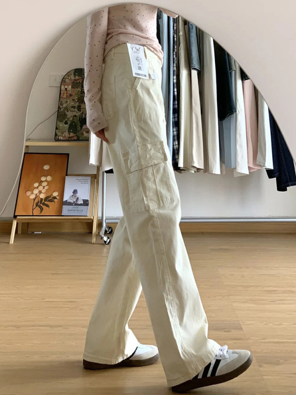 米杏色工装裤女夏季2025年新款小个子宽松显瘦窄版直筒垂感休闲裤|undefined