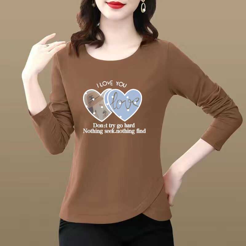 Clearance fleece-lined Thickened Middle-aged and Elderly Long-sleeved T-shirt Women's Fashionable Age-reducing Mother's Belly-covering Slimming Base Top Clearance fleece-lined Thickened Middle-aged and Elderly Long-sleeved T-shirt Women's Fashionable Age-reducing Mother's Belly-covering Slimming Base Top