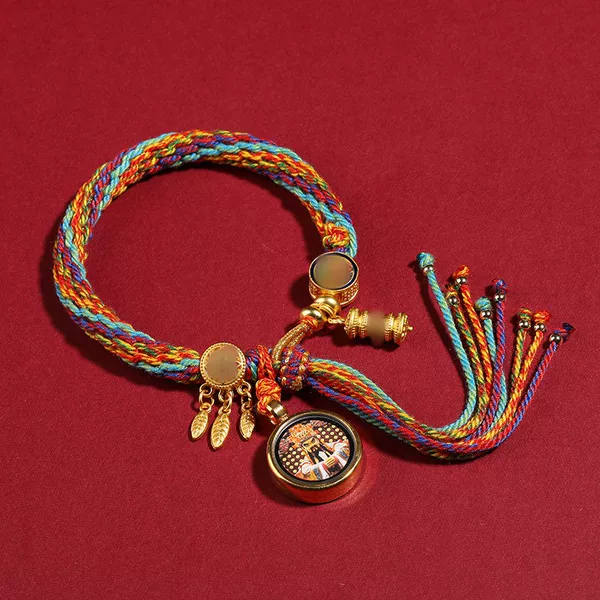 Thangka Xizang hand rope hand rub cotton rope woven bracelet five-way God of Wealth eye zachilam Green mother literary beads thangka