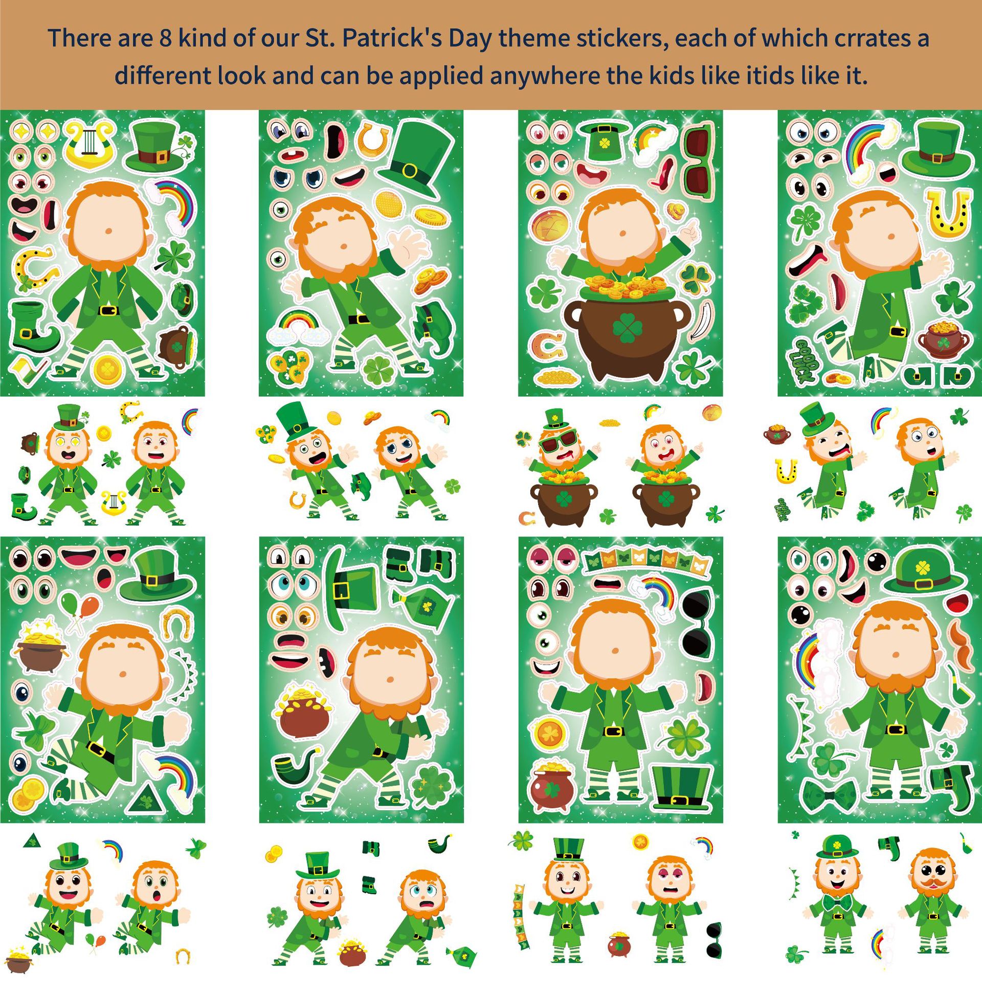 1 Set Color Block Learning School St. Patrick Pvc Cute Stickers display picture 2