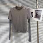 跨境2025秋季新款高级感满钻长袖假两件小众打底衫T恤衫小衫