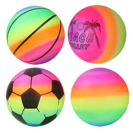 跨境彩虹球9寸印刷足球篮球彩虹球装充气玩具皮球儿童充气球玩具