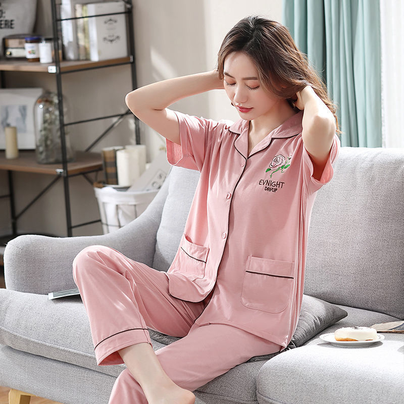 100% pijamas de algodón de las mujeres de verano de manga corta pantalones de dos piezas conjunto de ropa de casa de algodón coreano se puede usar