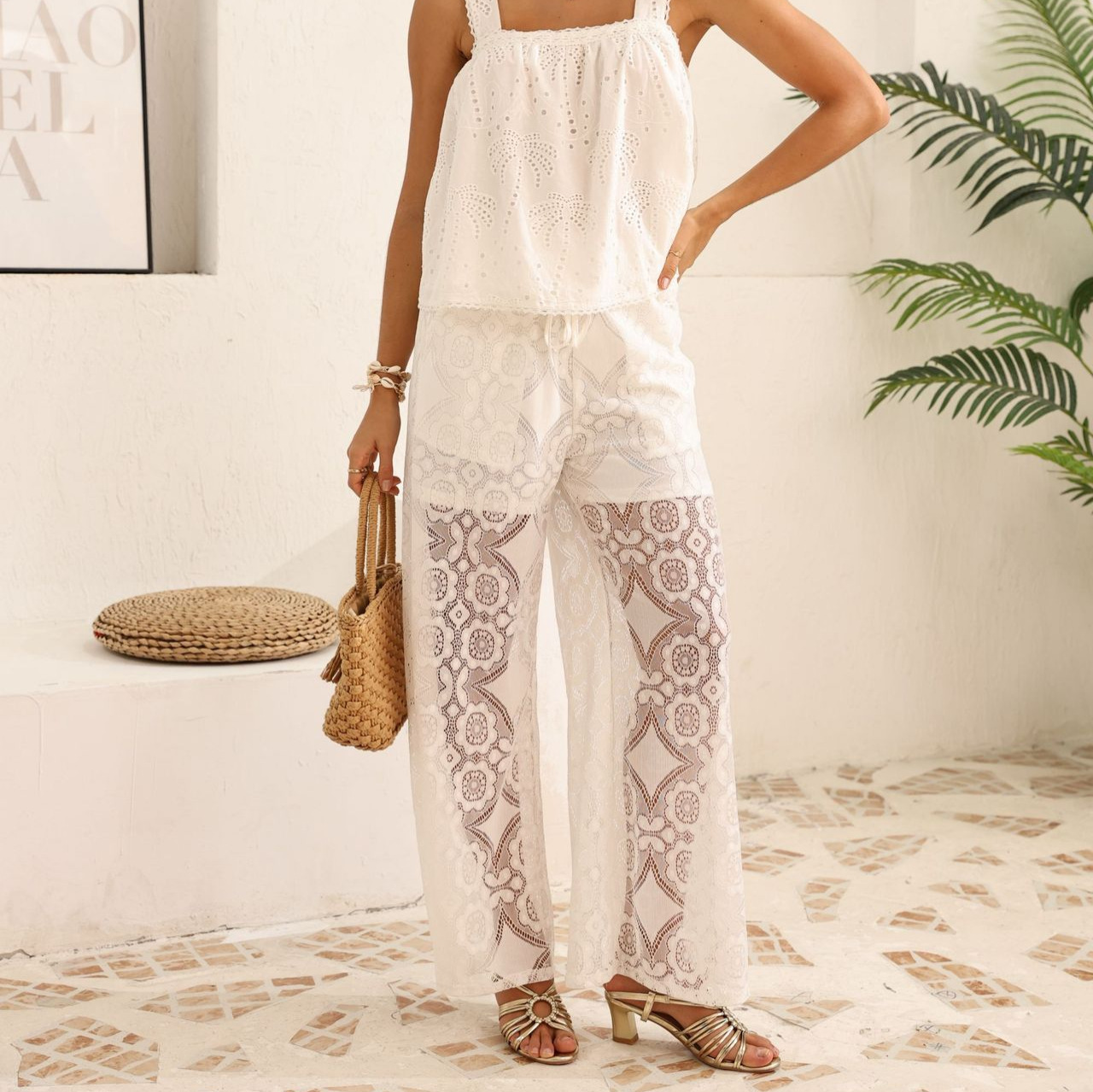 Amazon comercio exterior transfronterizo ropa de mujer pantalones de encaje de verano para mujeres europeas y americanas pantalones rectos transpirables
