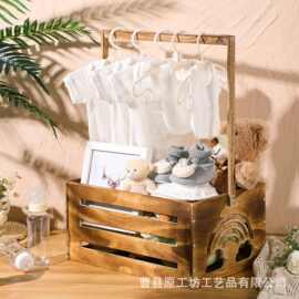 现货木制婴儿衣物收纳篮家用宝宝衣物玩具箱新生儿淋浴用品收纳箱